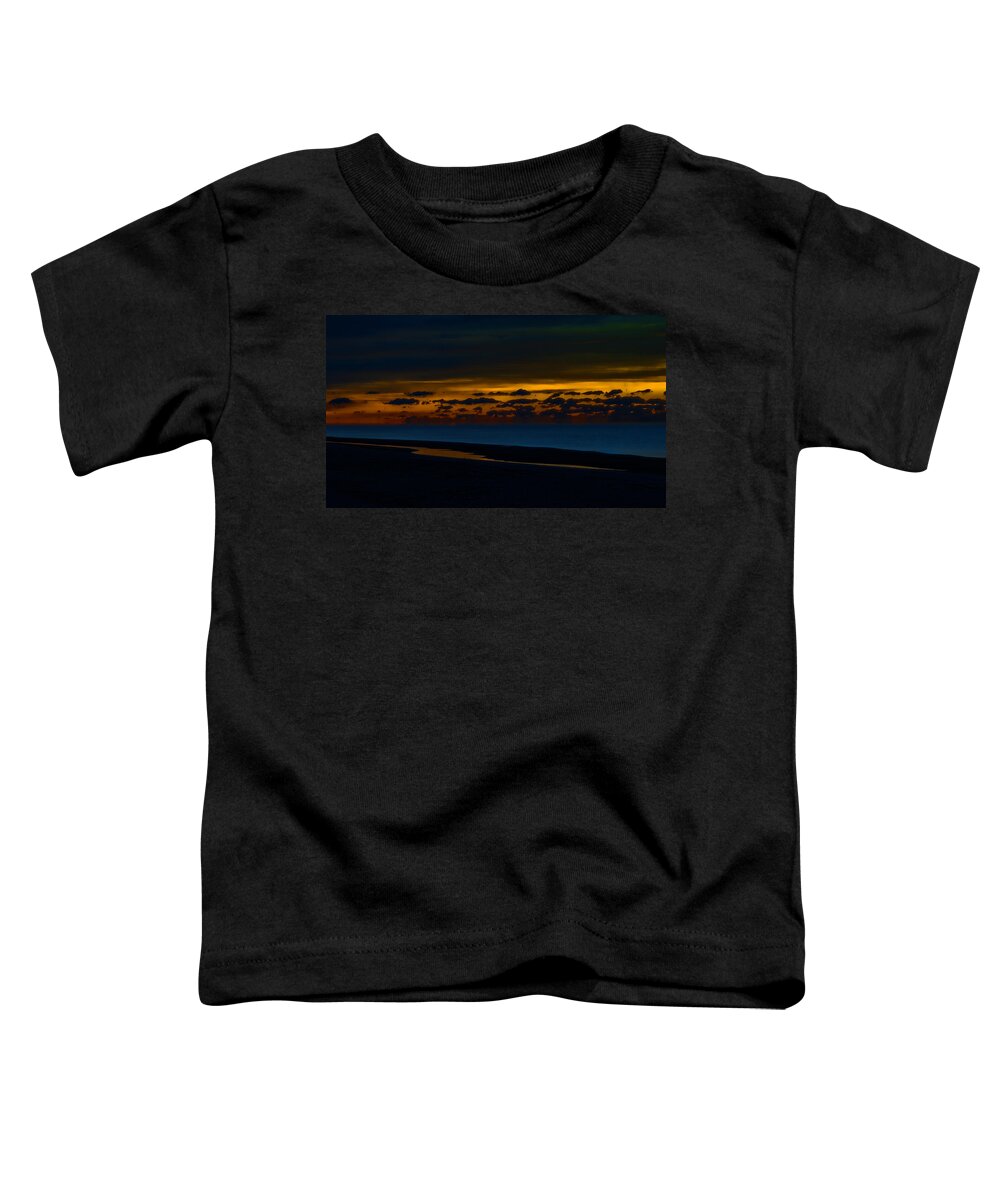 Palm Toddler T-Shirt featuring the digital art Black Beach with Orange Sky by Michael Thomas