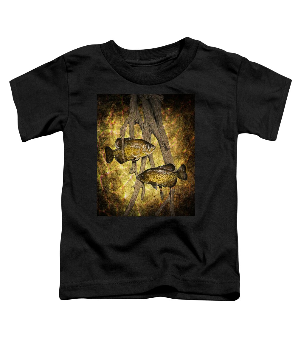 Art Toddler T-Shirt featuring the photograph Black Crappies a Fish Image No 0143 Amber version by Randall Nyhof