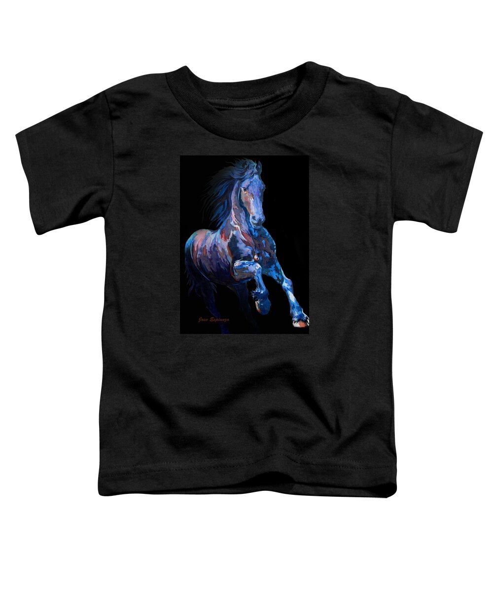 Iridescent Black Horse Toddler T-Shirt featuring the painting F  I  R  E   B  L  U  E   by J U A N - O A X A C A