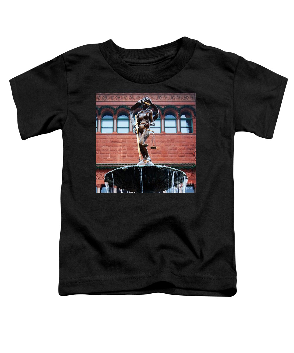 San Antonio Toddler T-Shirt featuring the photograph Blind Naked Justice Statue Bexar County Courthouse San Antonio Texas Square Format by Shawn O'Brien