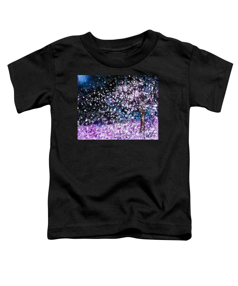Purple Blossoms Toddler T-Shirt featuring the painting Blossoms in the Night Sky by Kume Bryant