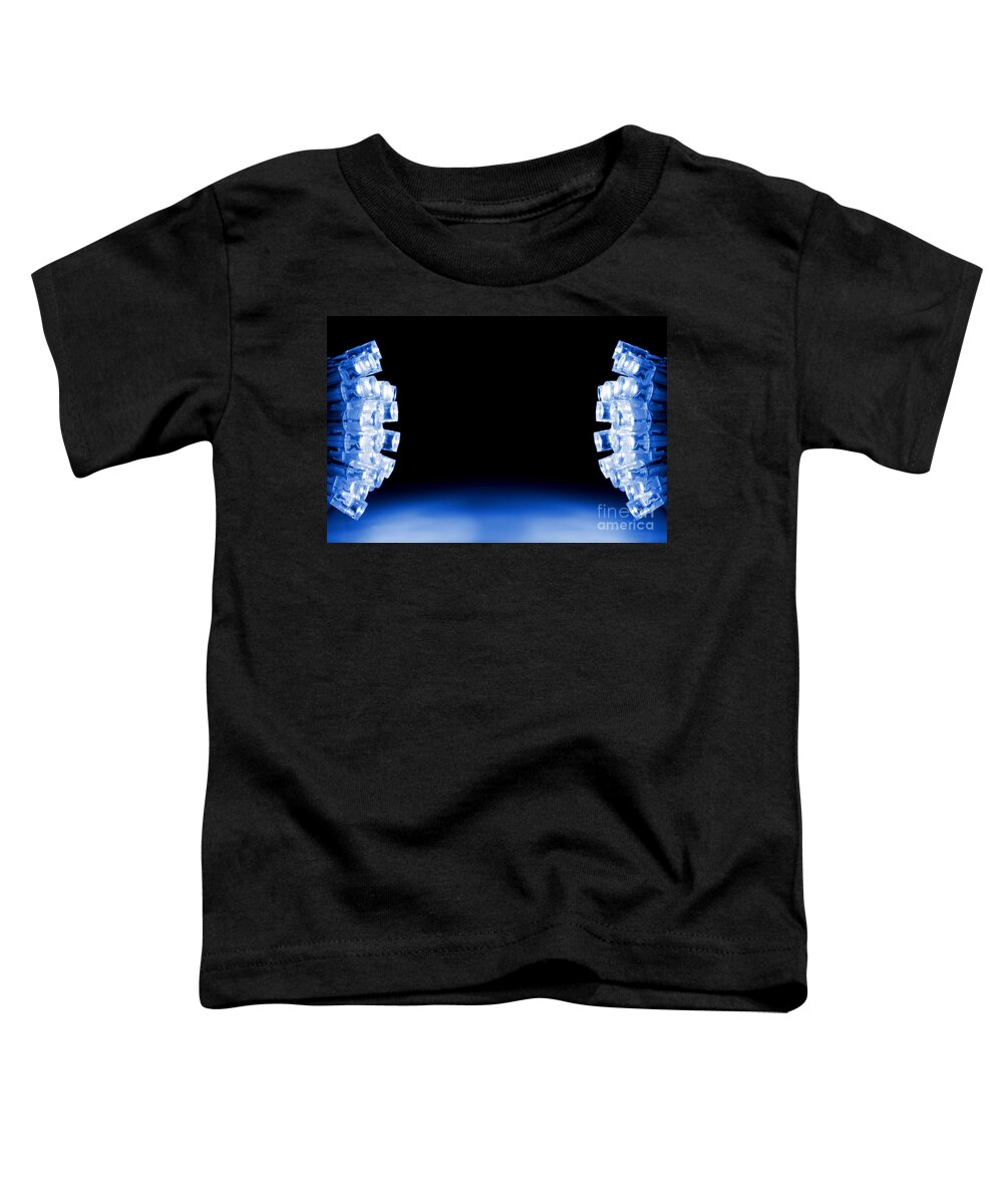Glowing Toddler T-Shirt featuring the photograph Blue LED lights both sides of the image with space for text by Simon Bratt