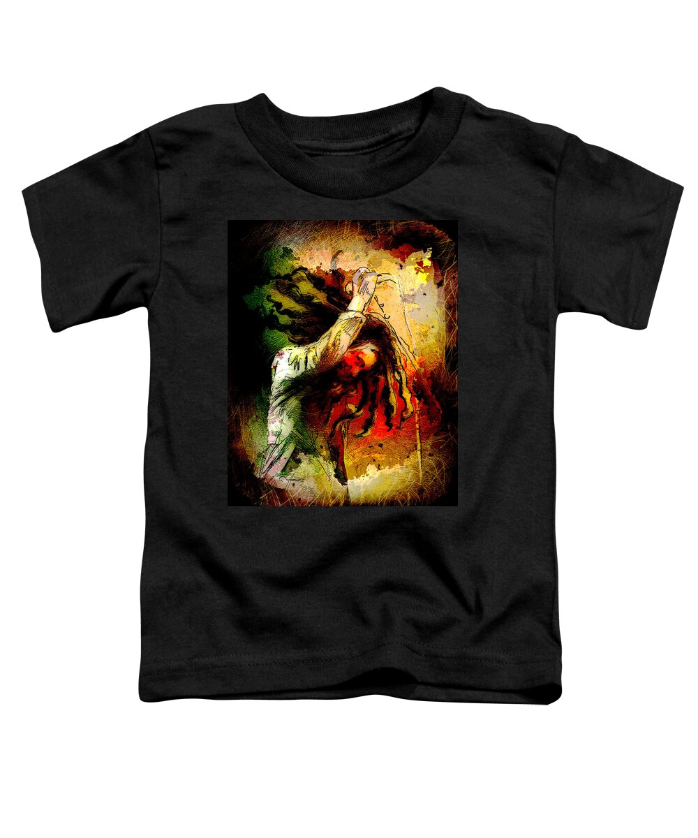 Bob Marley Toddler T-Shirt featuring the painting Bob Marley Madness 07 by Miki De Goodaboom