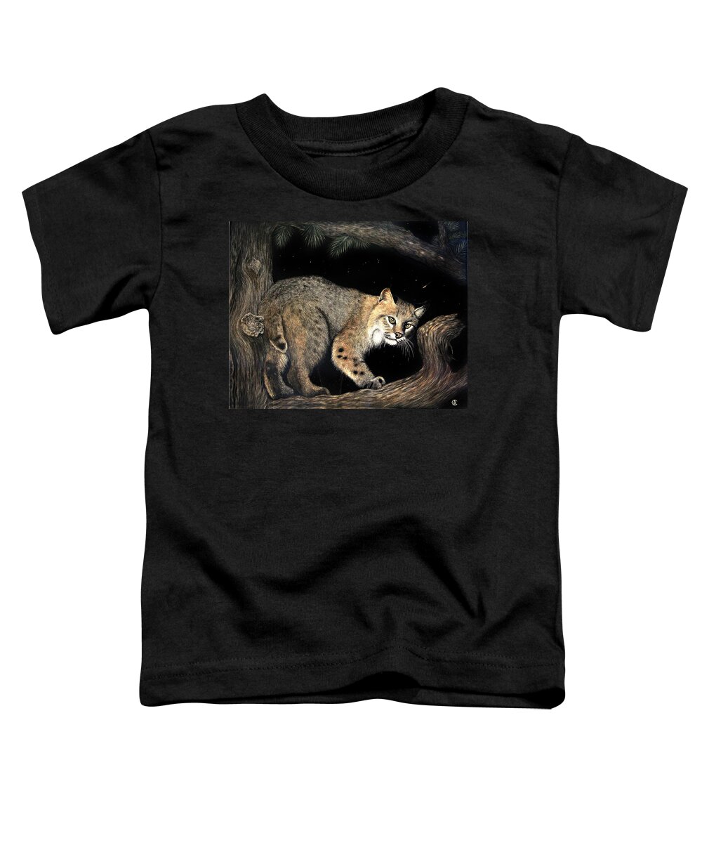 Bobcat Toddler T-Shirt featuring the painting Bobcat by Angie Cockle
