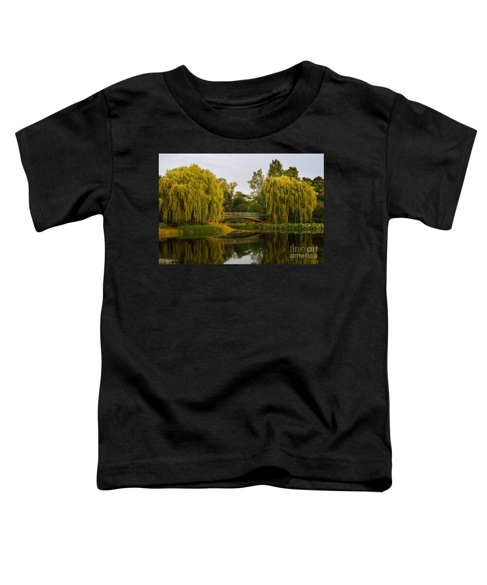 Sunset Toddler T-Shirt featuring the photograph Botanic Garden Bridge at Dusk by Nancy Mueller