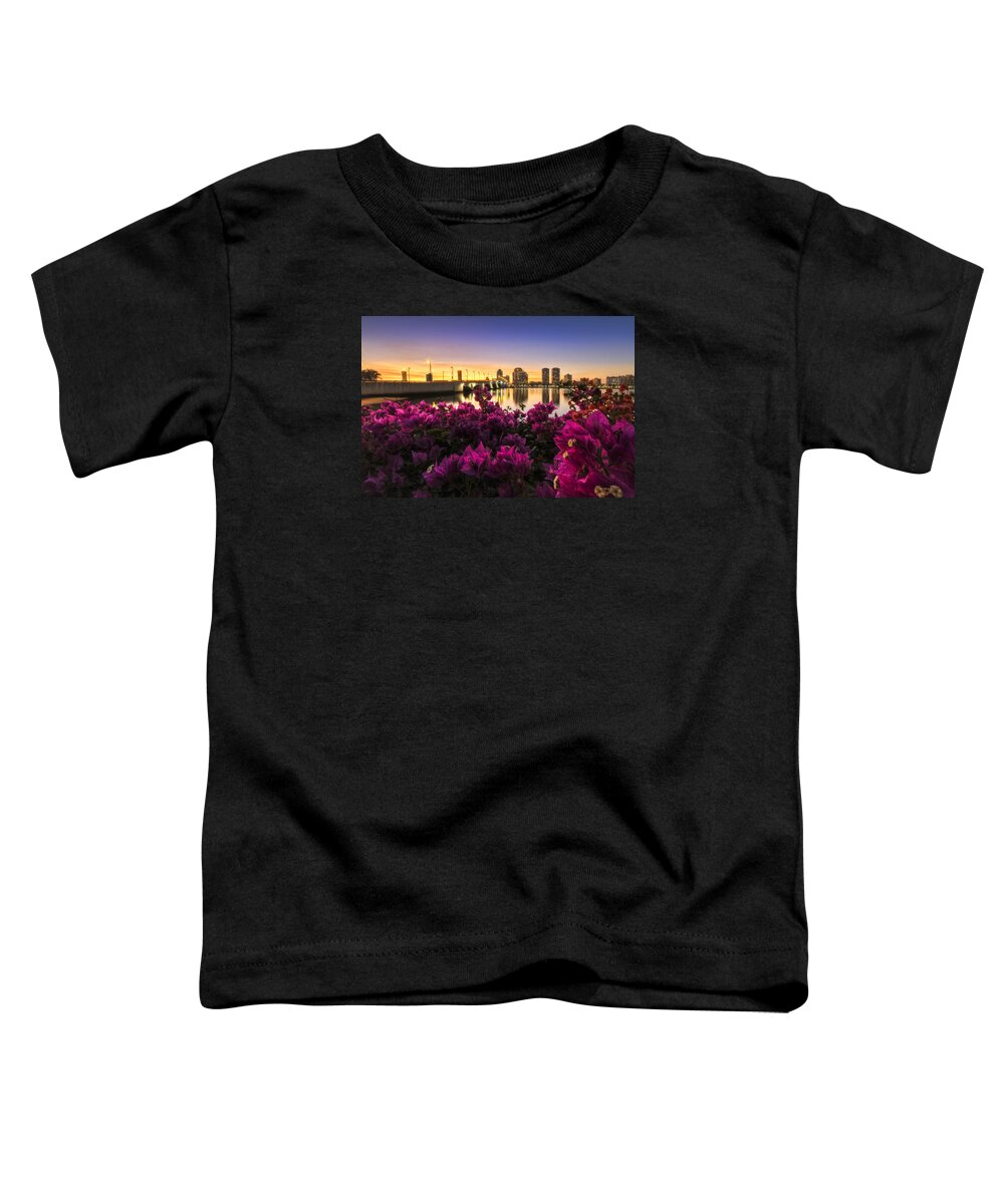 Clouds Toddler T-Shirt featuring the photograph Bougainvillea on the West Palm Beach Waterway by Debra and Dave Vanderlaan