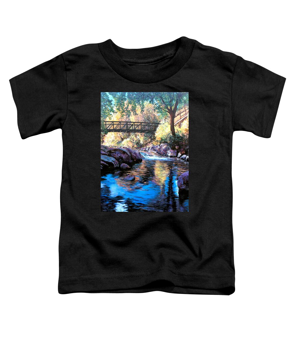 Boulder Toddler T-Shirt featuring the painting Boulder Creek Bridge by Tom Roderick