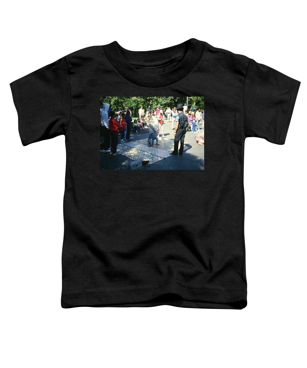 Break Dancing Toddler T-Shirt featuring the photograph Break Dancing in Washington Square Park in 1984 by Gordon James
