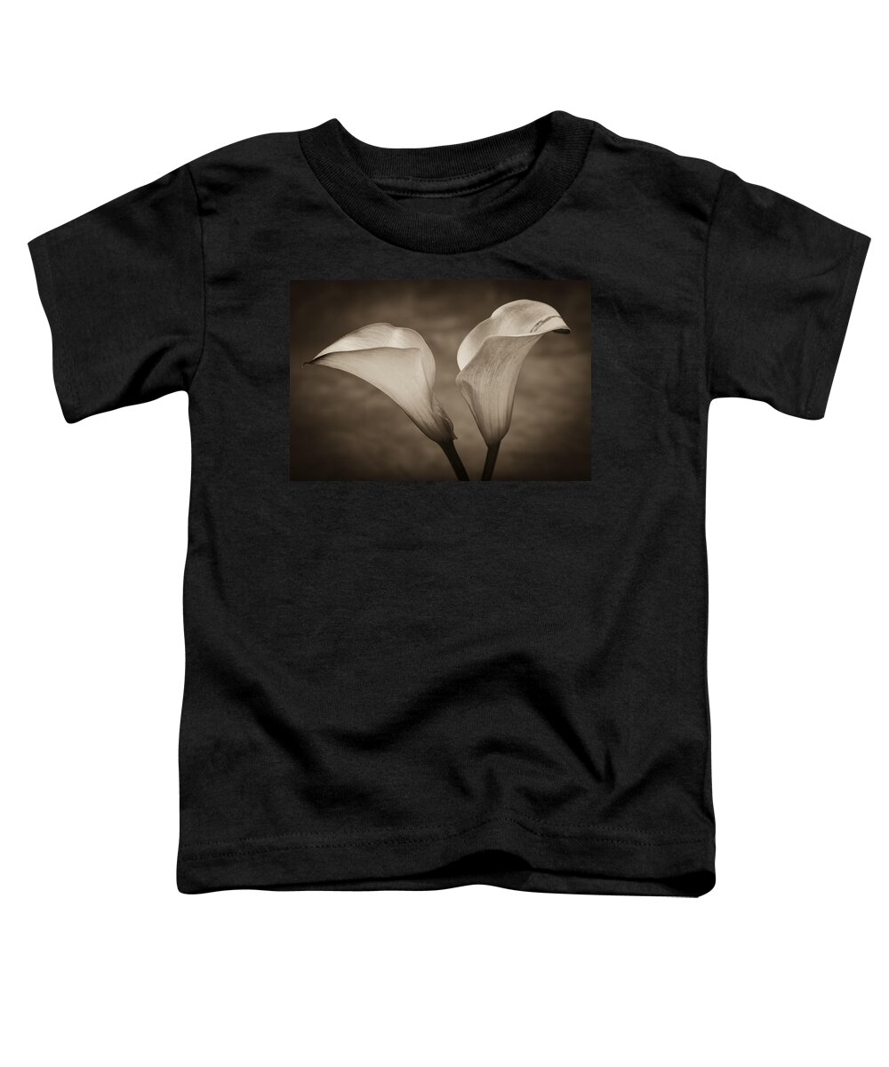 Green Toddler T-Shirt featuring the photograph Calla Lilies in Sepia by Sebastian Musial