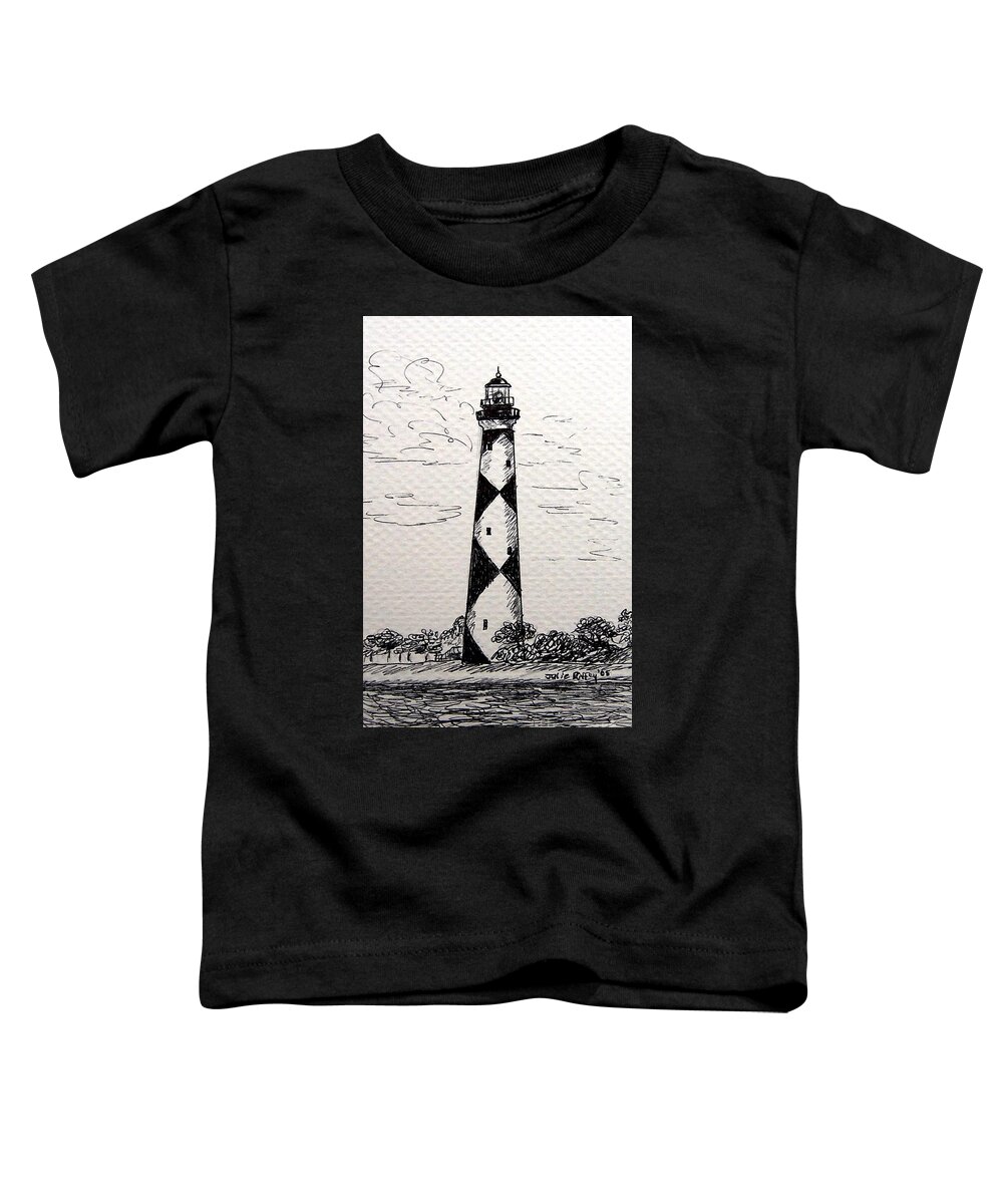 Lighthouse Toddler T-Shirt featuring the drawing Cape Lookout Lighthouse NC by Julie Brugh Riffey