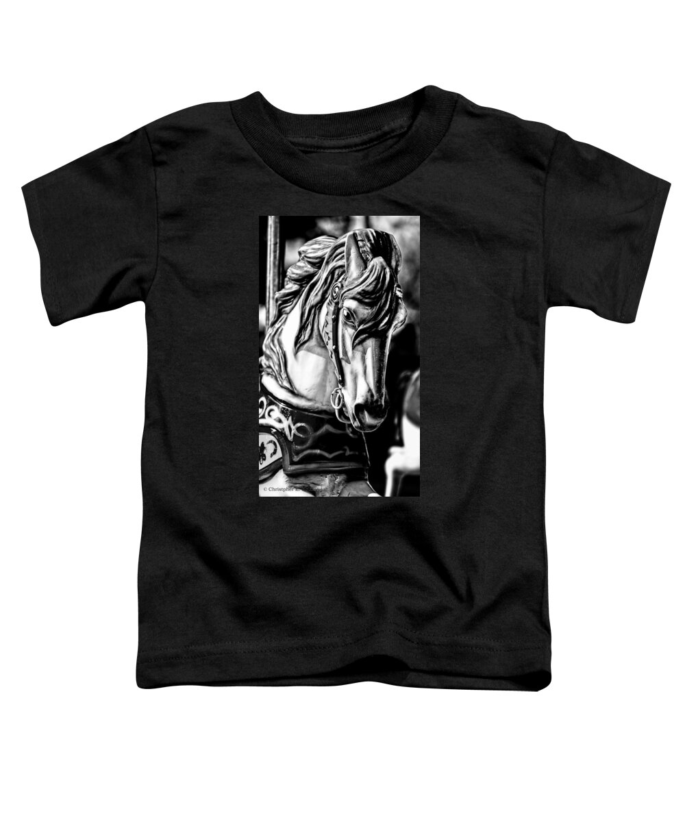 Christopher Holmes Photography Toddler T-Shirt featuring the photograph Carousel Horse Two - BW by Christopher Holmes