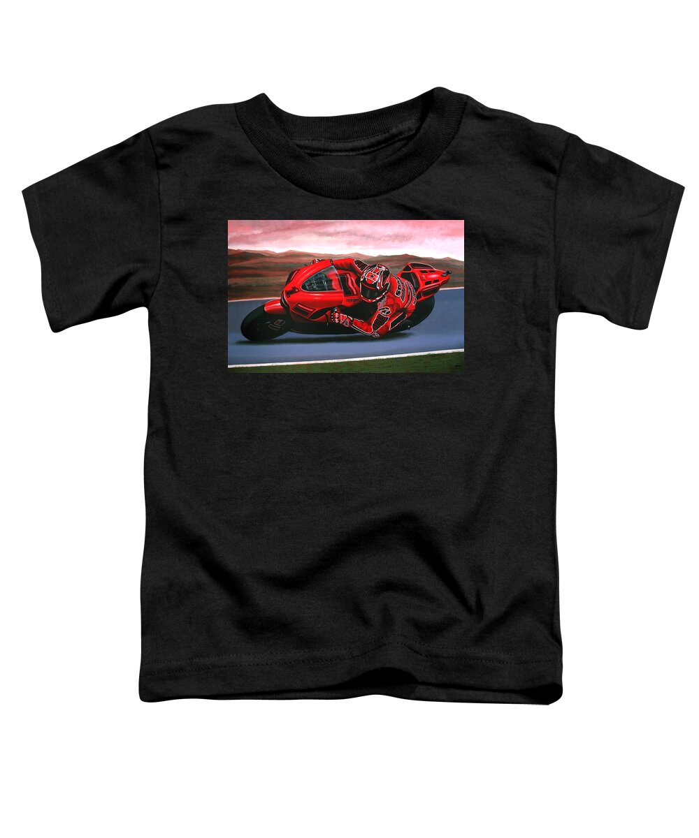 Casey Stoner On Ducati Toddler T-Shirt featuring the painting Casey Stoner on Ducati by Paul Meijering