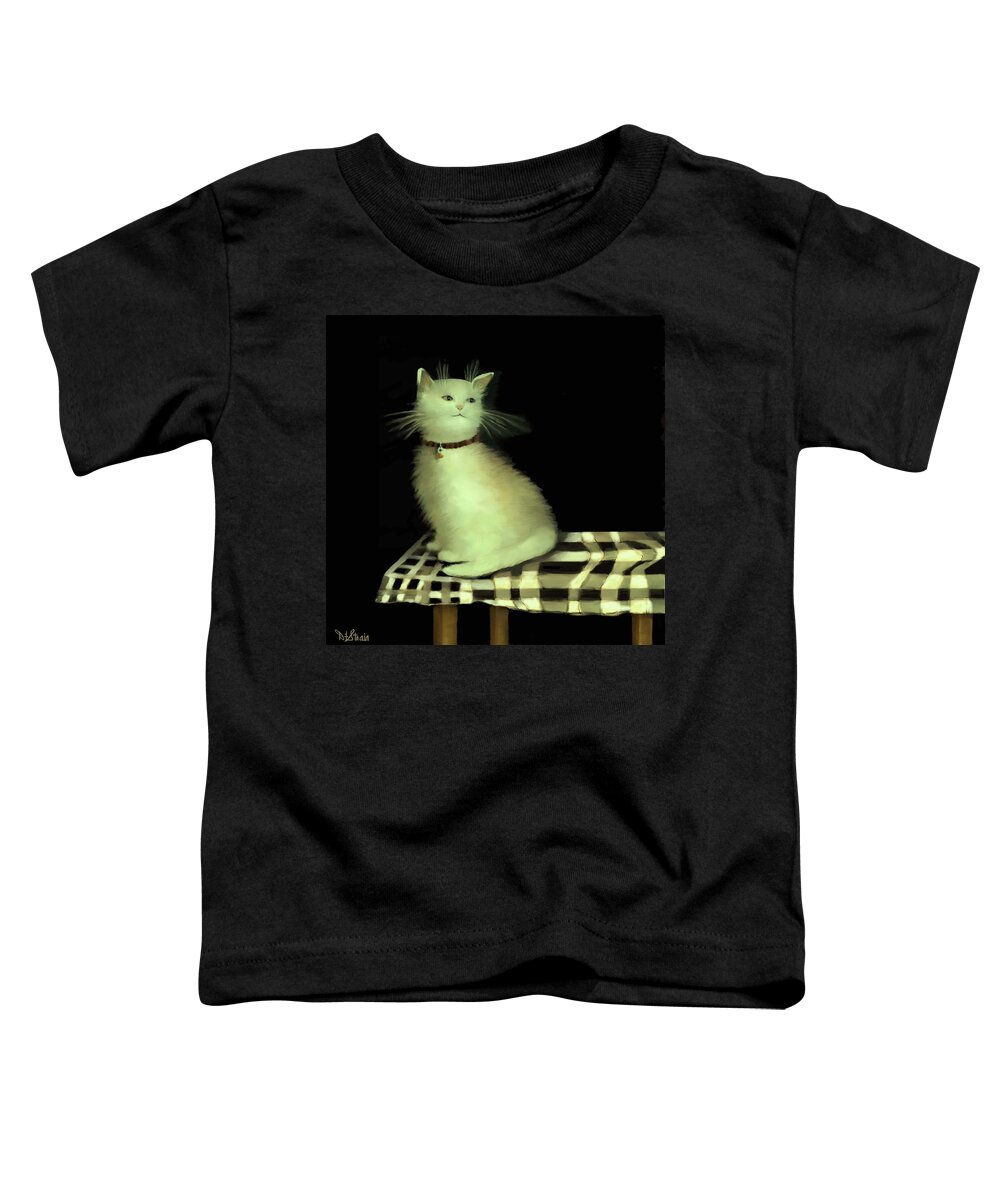 Diane Strain Toddler T-Shirt featuring the painting Cat on Checkered Tablecloth  No. 4 by Diane Strain