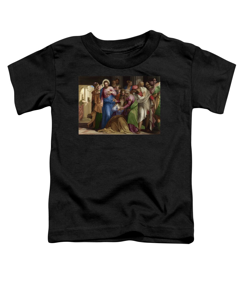 Paolo Veronese Toddler T-Shirt featuring the painting Christ addressing a Kneeling Woman by Paolo Veronese