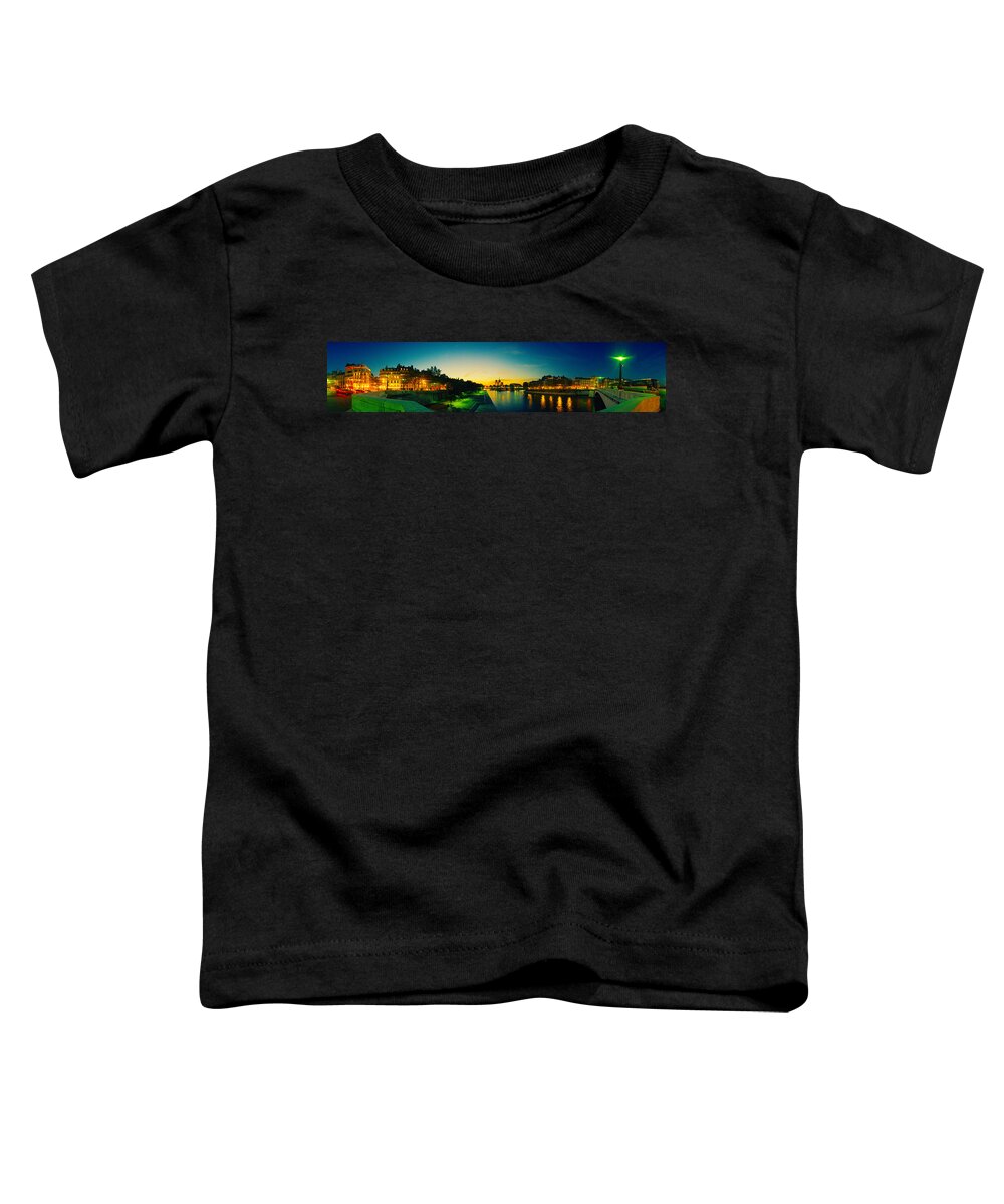 Photography Toddler T-Shirt featuring the photograph City Lit Up At Dusk, Notre Dame, Paris by Panoramic Images