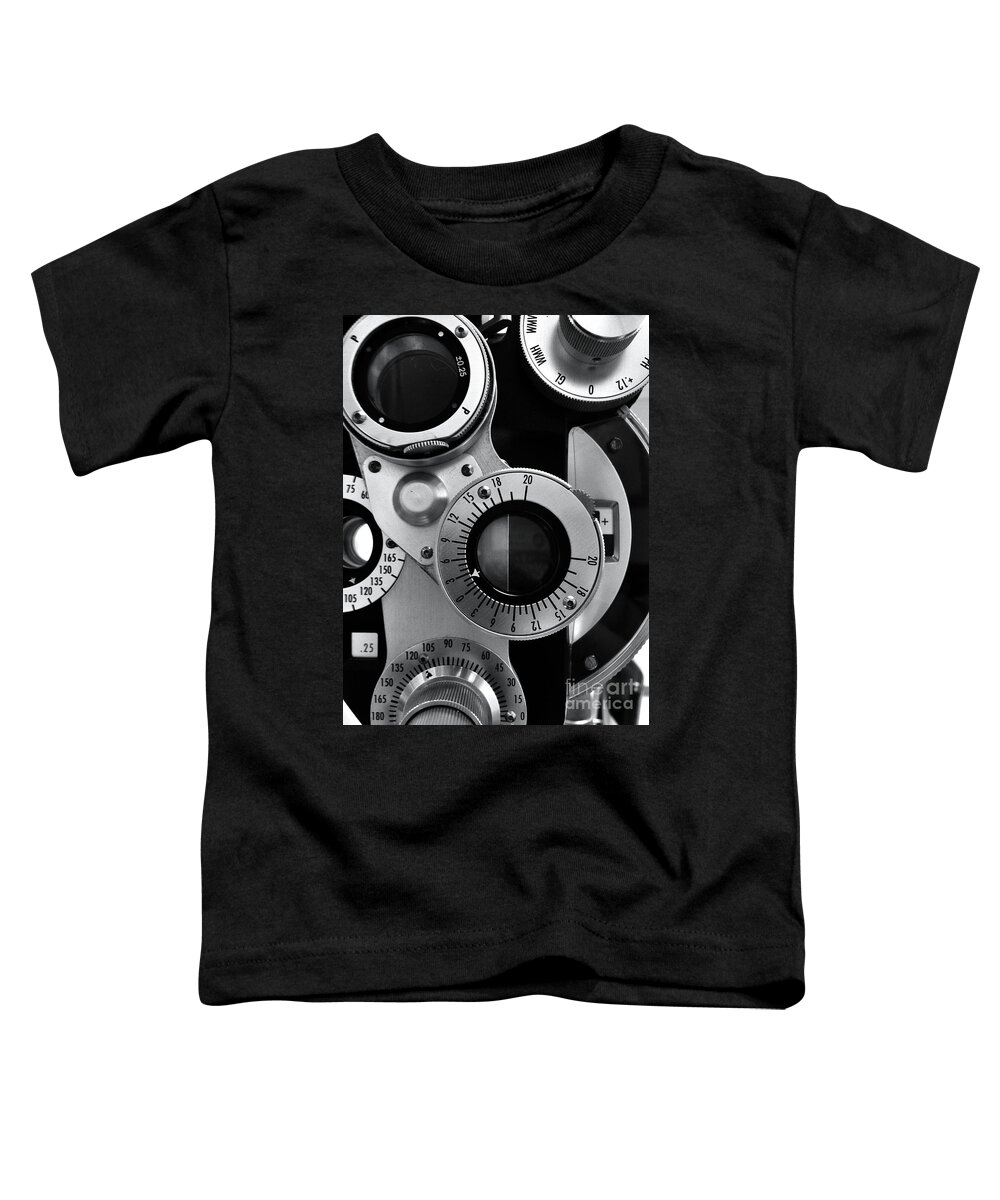 Black And White Toddler T-Shirt featuring the photograph Closeup of a Phoropter Eye Examination Equipment by Amy Cicconi