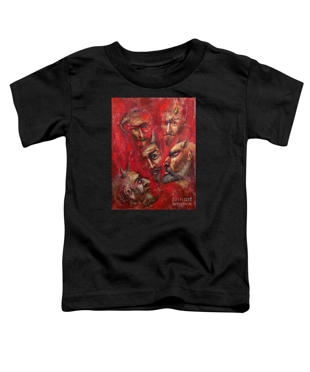 Devil Toddler T-Shirt featuring the painting Conspiracy by Arturas Slapsys