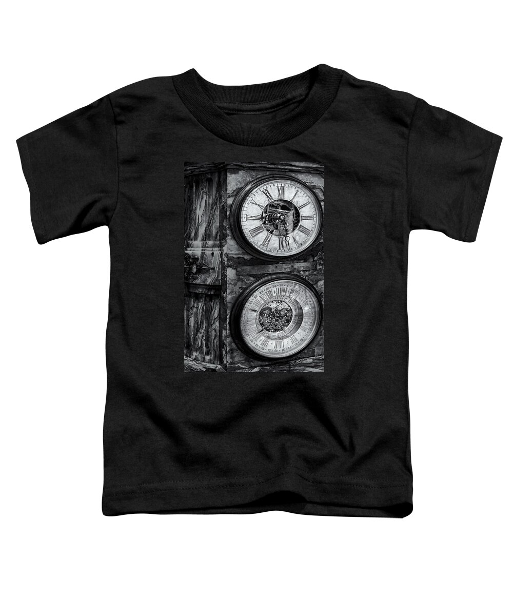 America Toddler T-Shirt featuring the photograph Cornu Clock BW by Susan Candelario
