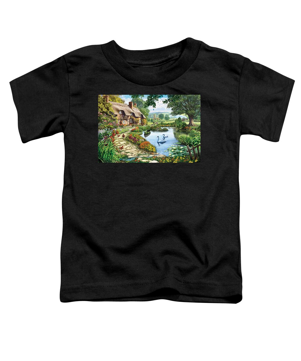 Steve Crisp Toddler T-Shirt featuring the photograph Cottage by the Lake by MGL Meiklejohn Graphics Licensing