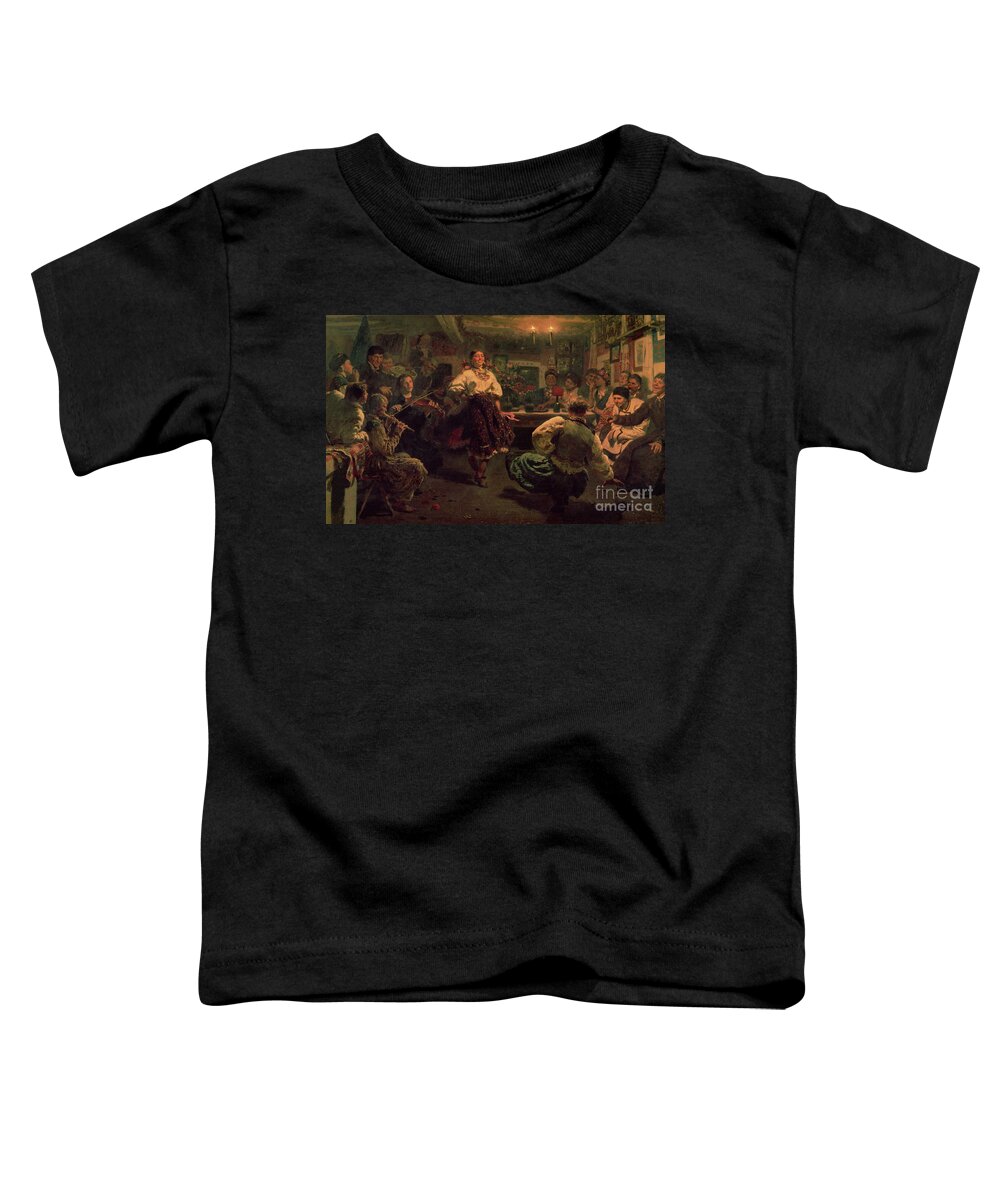 Celebration; Traditional; Dancing; Costume; Villagers; Village; Band; Music; Entertainment; Poverty; Poor; Happy; Folk; Dgt; Crt; Russia; Russian; Interior; Peredvizhniki; Peredvizhniki Group Toddler T-Shirt featuring the painting Country Festival by Ilya Repin