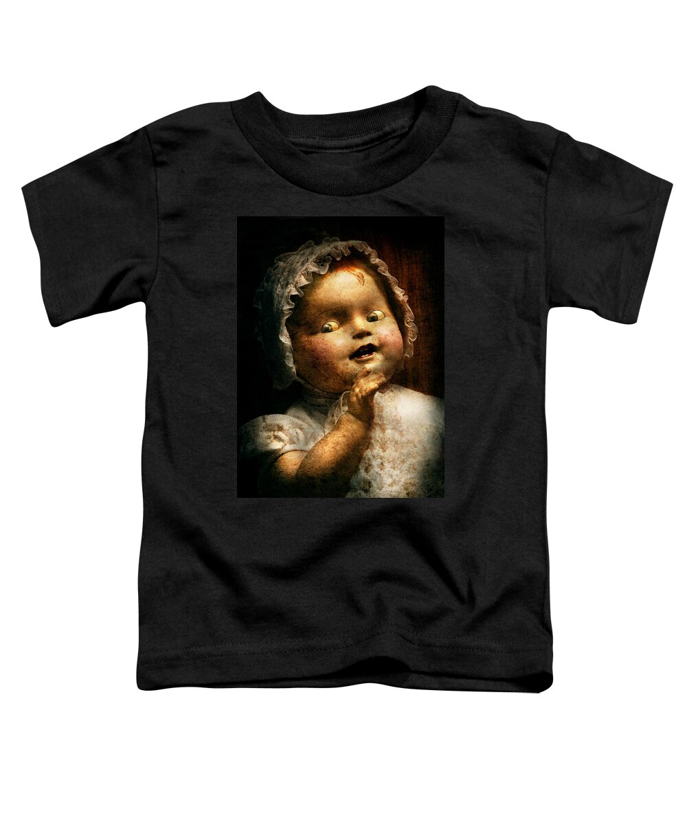 Haunted Doll Toddler T-Shirt featuring the photograph Creepy - Doll - Come play with me by Mike Savad