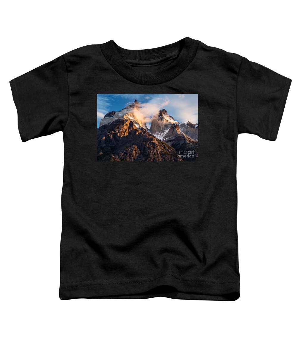 Patagonia Toddler T-Shirt featuring the photograph Cuernos del Paine at Sunrise by Timothy Hacker