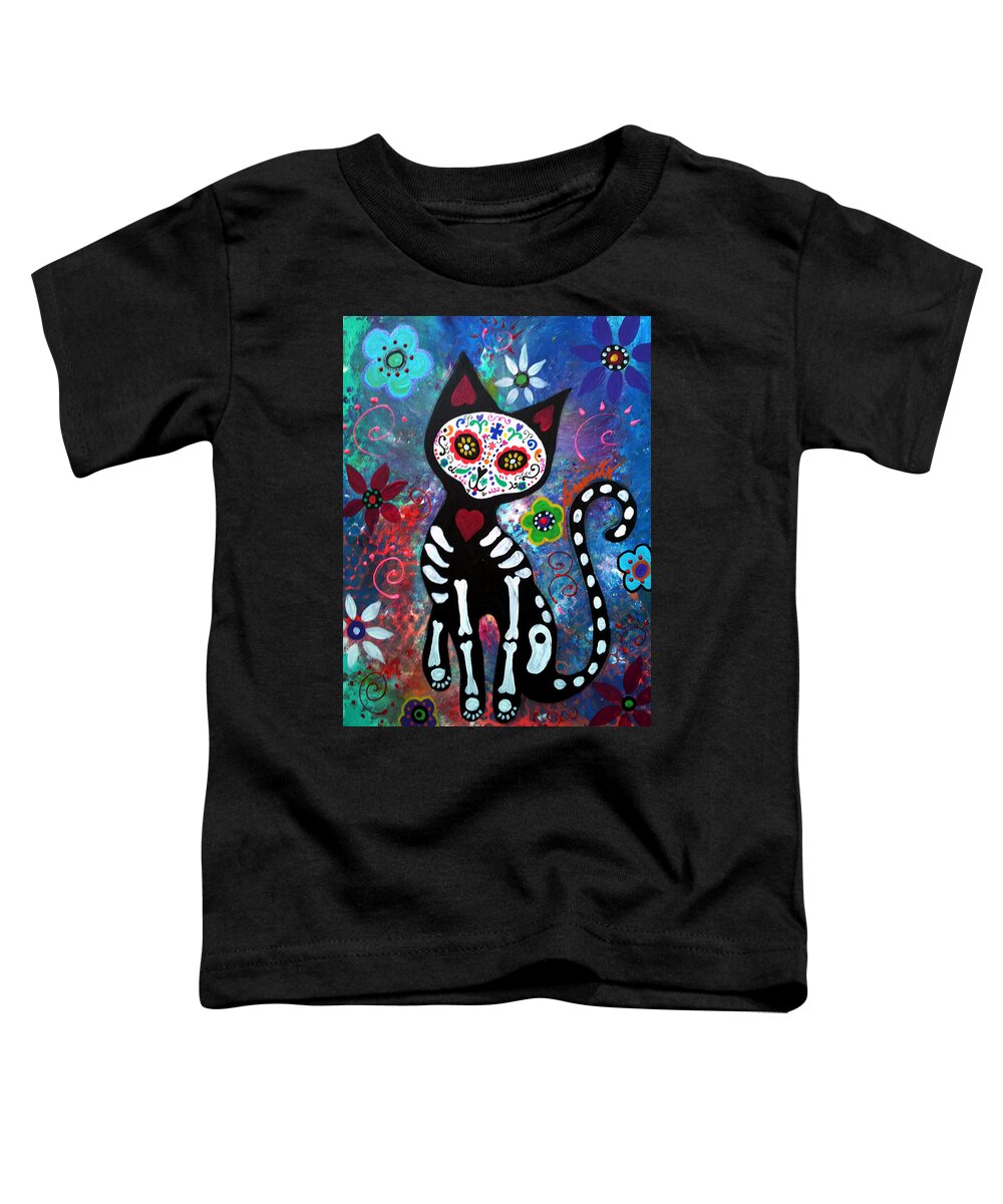 Dod Toddler T-Shirt featuring the painting Day of the Dead Cat by Pristine Cartera Turkus