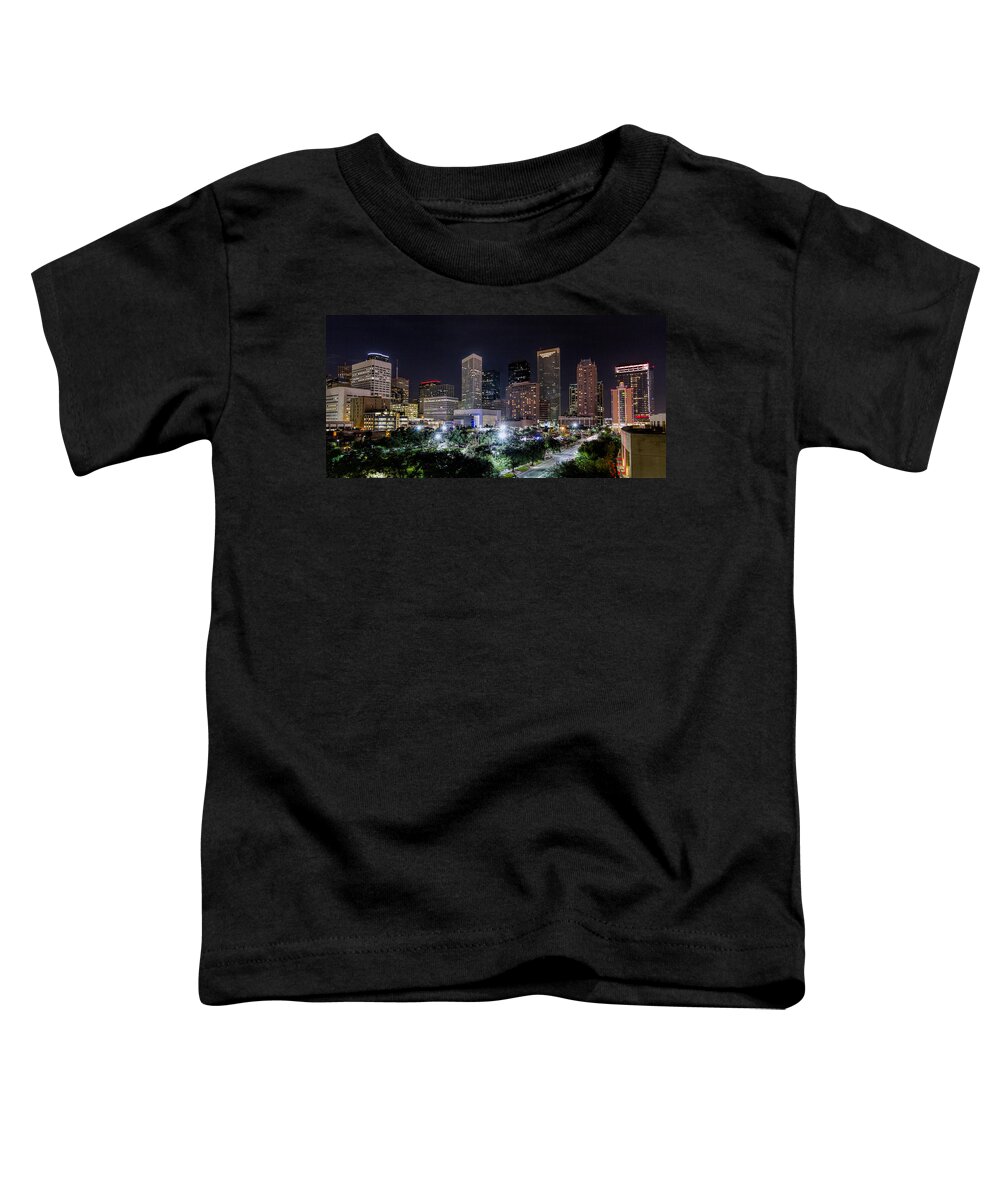 Tim Stanley Toddler T-Shirt featuring the photograph Downtown Houston from the Toyota Center by Tim Stanley