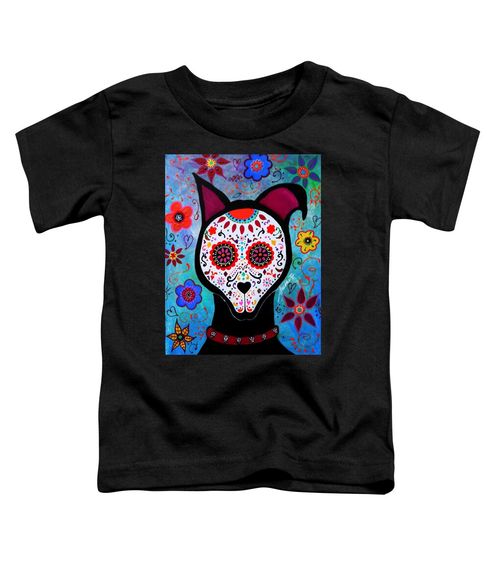 El Perro Toddler T-Shirt featuring the painting El Perro Day Of The Dead by Pristine Cartera Turkus
