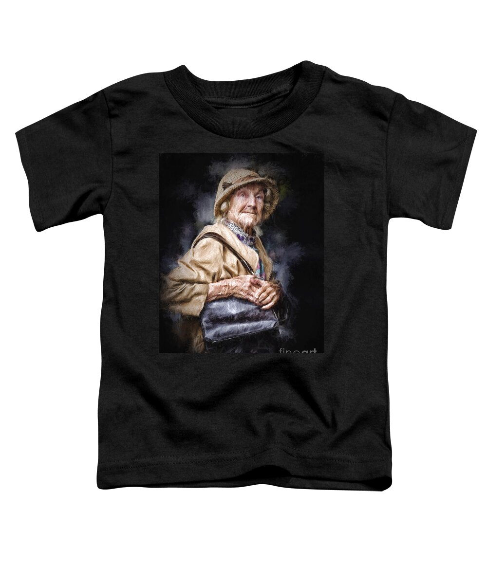 Aged Lady Toddler T-Shirt featuring the photograph Elderly lady clutching her bag by Sheila Smart Fine Art Photography