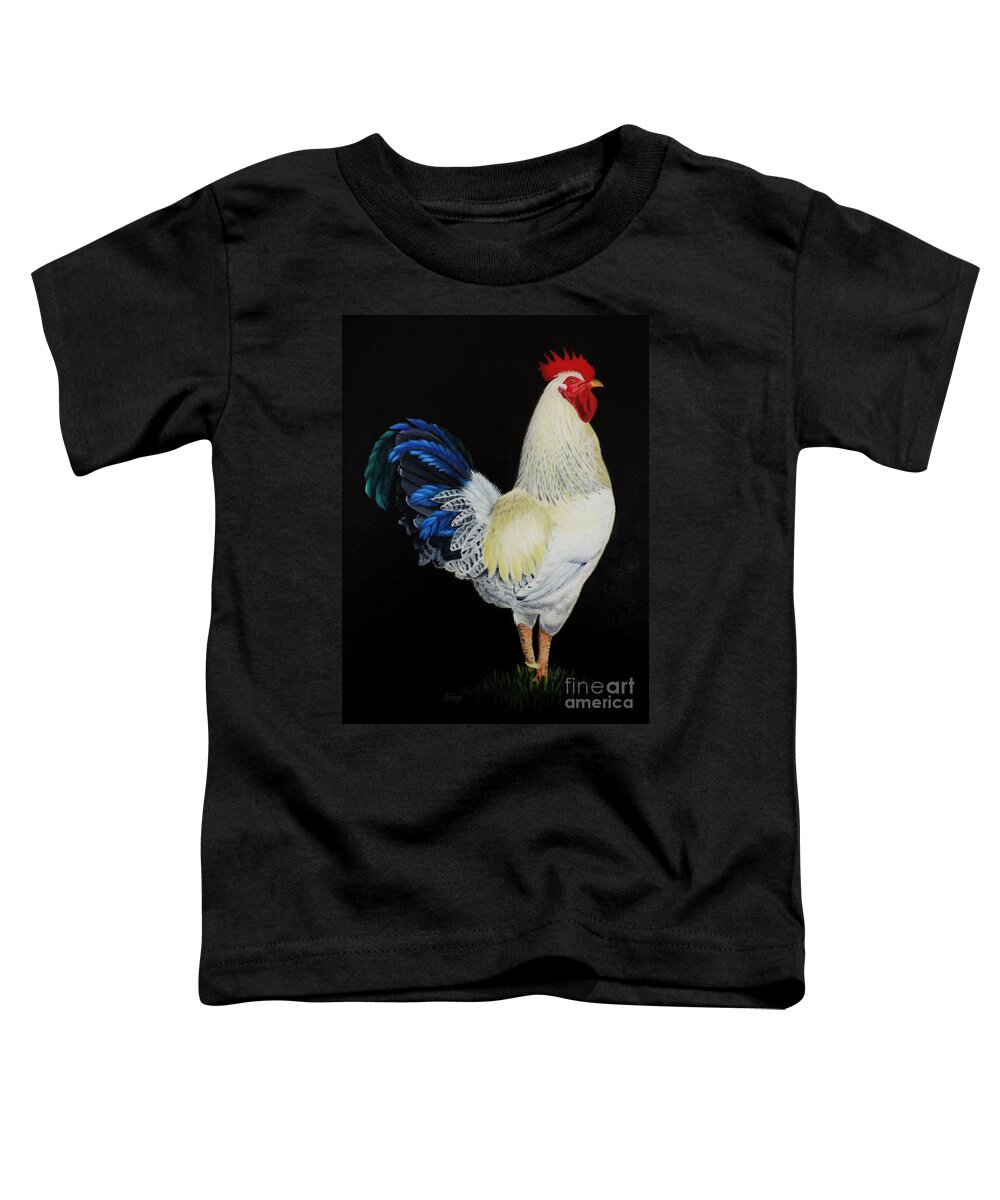 Fancy Tail Rooster Toddler T-Shirt featuring the painting Fancy Tail Rooster by Jimmie Bartlett