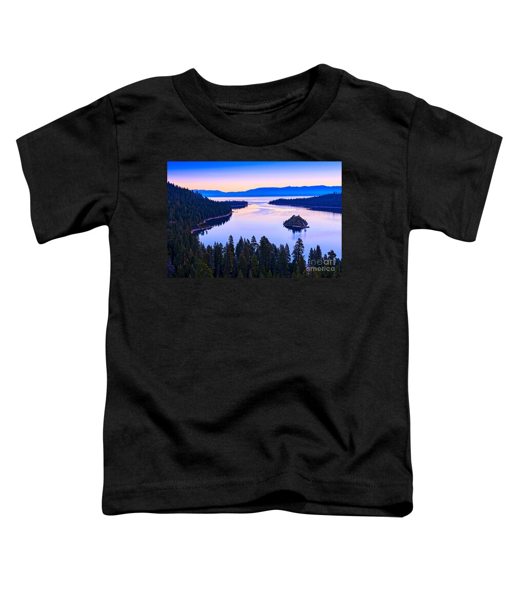 Lake Tahoe Toddler T-Shirt featuring the photograph Fannette Island Sunrise by Jamie Pham