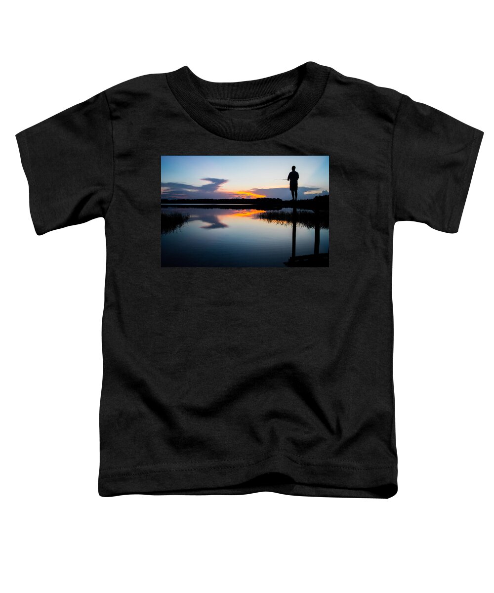 Unset Toddler T-Shirt featuring the photograph Fishing At Sunset by Parker Cunningham