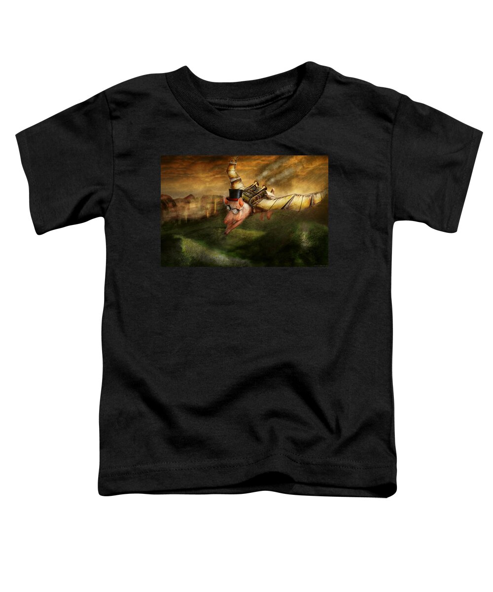 Pig Toddler T-Shirt featuring the photograph Flying Pig - Steampunk - The flying swine by Mike Savad