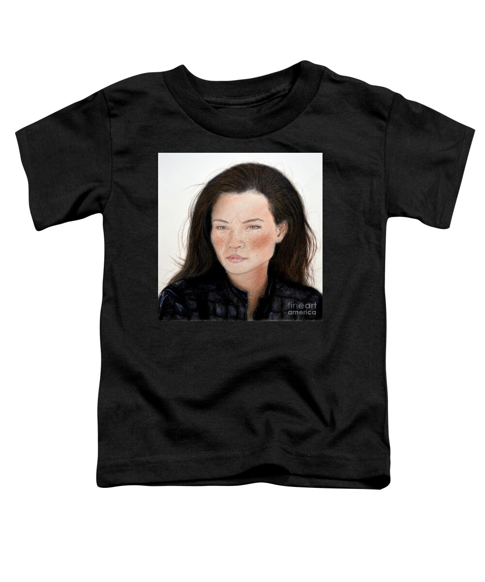 Drawing Toddler T-Shirt featuring the drawing Freckle Faced Beauty Lucy Liu remake by Jim Fitzpatrick
