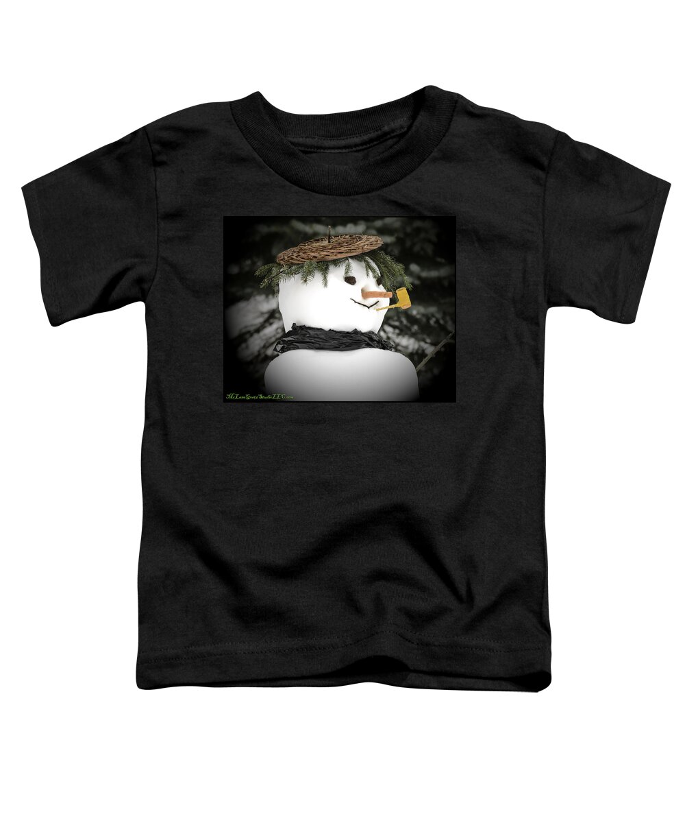 Snowman Toddler T-Shirt featuring the photograph Frosty smokes bubbles from his corncob pipe by LeeAnn McLaneGoetz McLaneGoetzStudioLLCcom