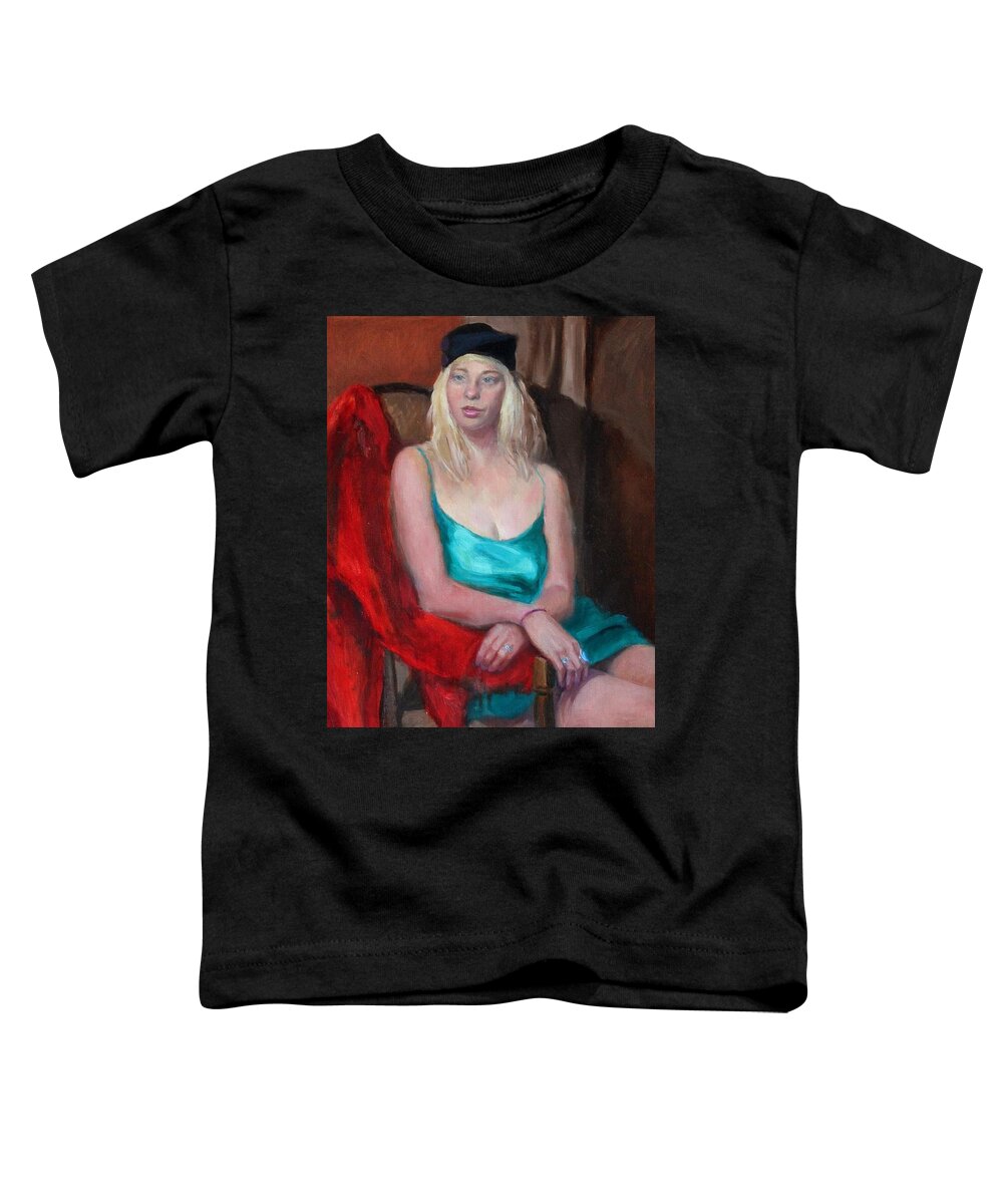 Portrait Toddler T-Shirt featuring the painting Genevieve in the Black Hat by Marian Berg