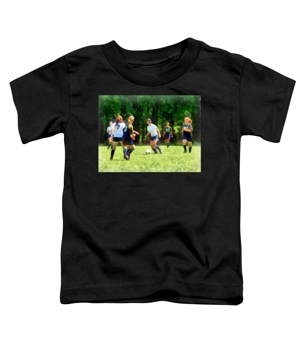 Girl Toddler T-Shirt featuring the photograph Girls Playing Soccer by Susan Savad