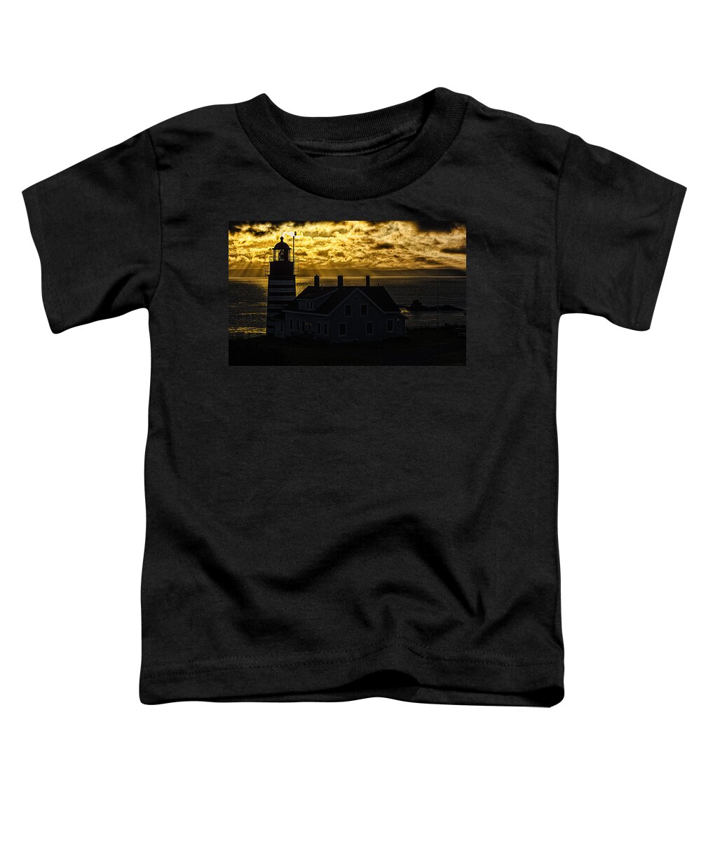 Golden Light Toddler T-Shirt featuring the photograph Golden Backlit West Quoddy Head Lighthouse by Marty Saccone