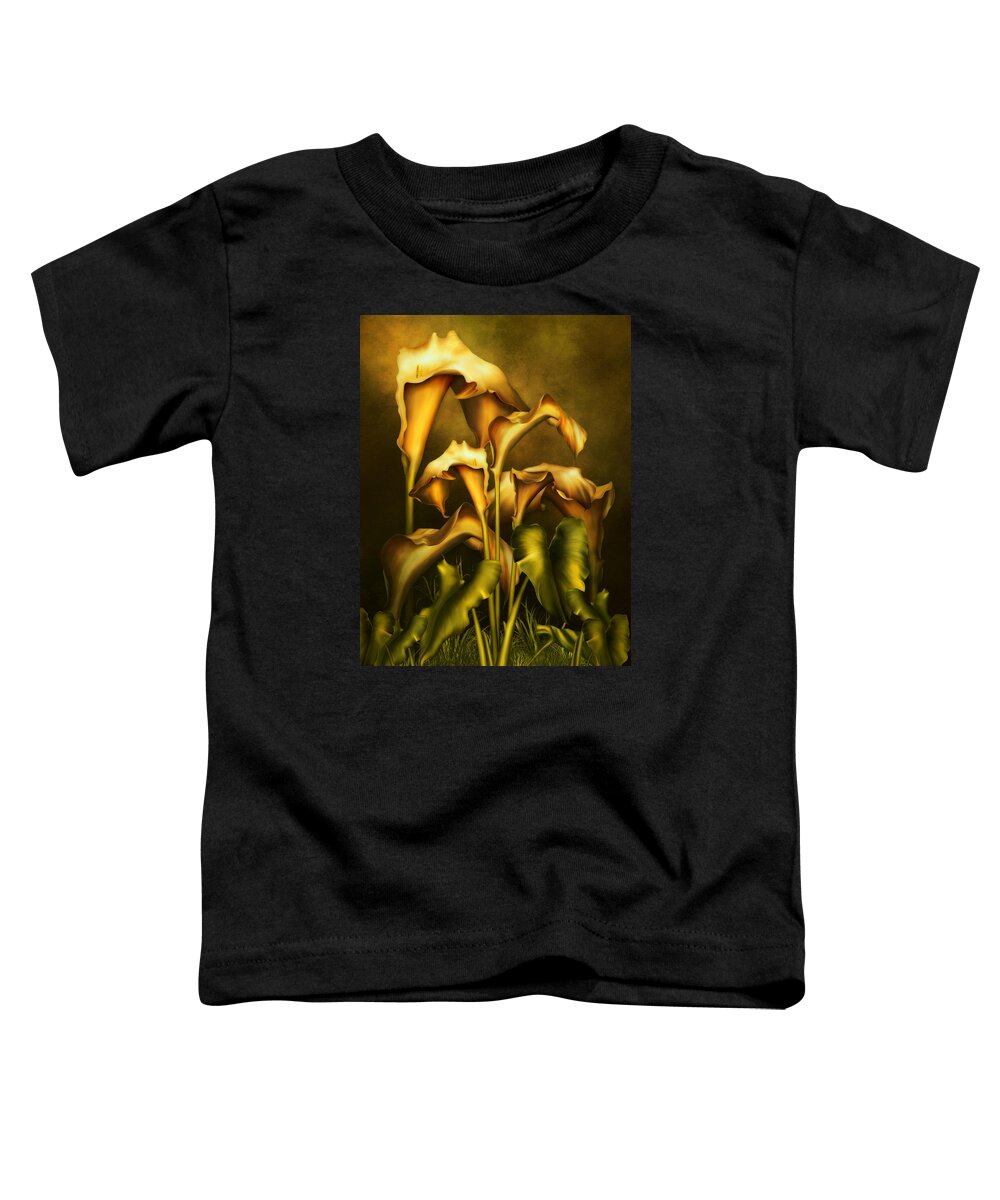 Realism Toddler T-Shirt featuring the mixed media Golden Lilies By Night by Georgiana Romanovna