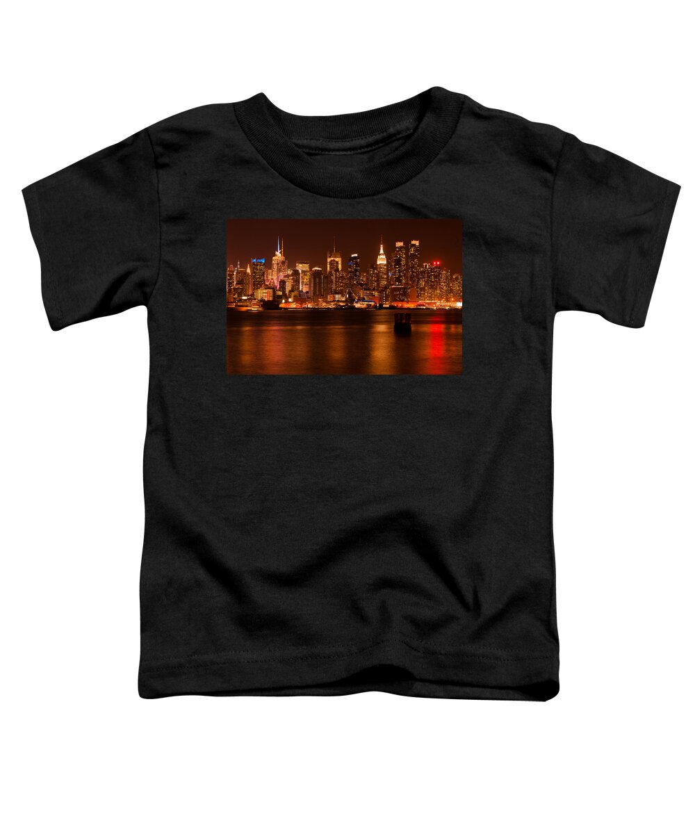 Best New York Skyline Photos Toddler T-Shirt featuring the photograph Golden New York Skyline by Mitchell R Grosky