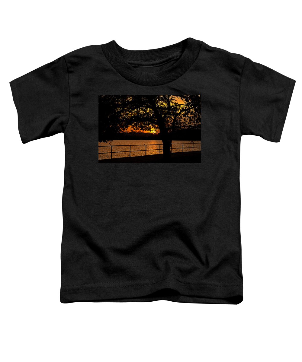 America Toddler T-Shirt featuring the photograph Golden Sunset at Washington's Tidal Basin by Mitchell R Grosky