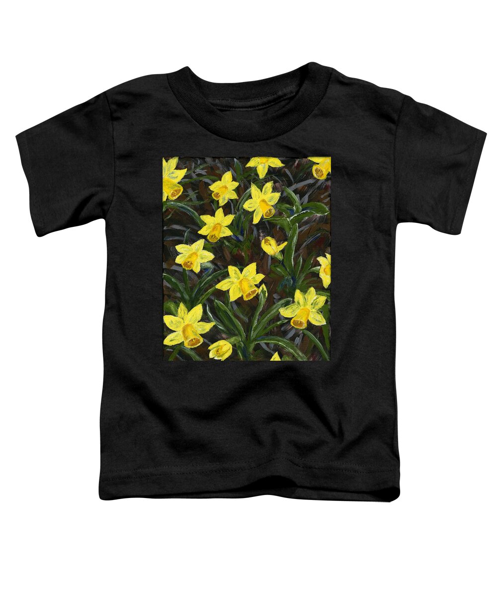 Flowers Toddler T-Shirt featuring the painting Golden Trumpets by Alice Faber