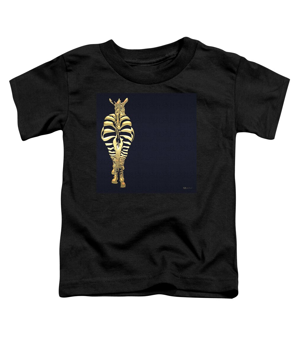 'beasts Creatures And Critters' Collection By Serge Averbukh Toddler T-Shirt featuring the digital art Golden Zebra on Charcoal Black by Serge Averbukh