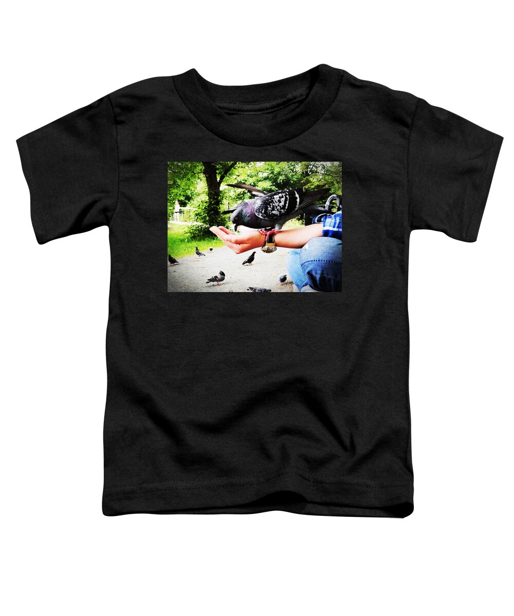 Pigeon Toddler T-Shirt featuring the photograph Handful Happiness by Zinvolle Art