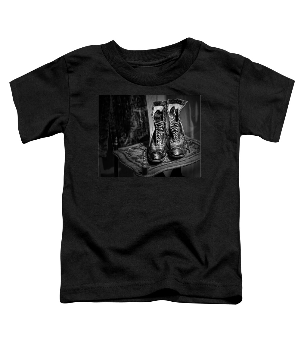 Boots Toddler T-Shirt featuring the photograph High Top Shoes - bw by Nikolyn McDonald