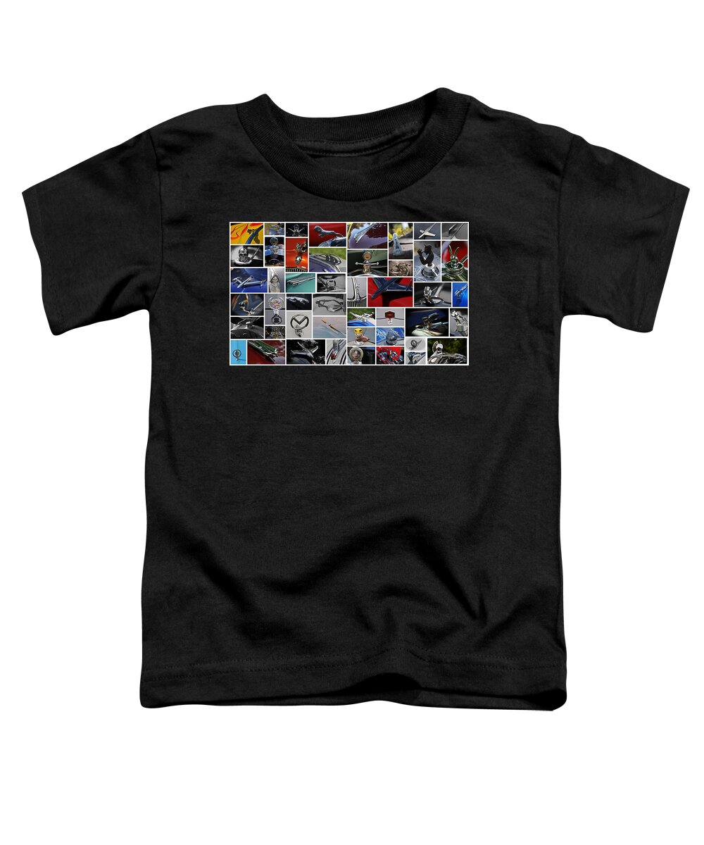 Cars Toddler T-Shirt featuring the photograph Hood Ornament Collage by Mike Martin