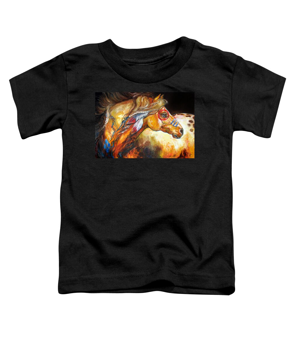 Horse Toddler T-Shirt featuring the painting Indian War Horse Golden Sun by Marcia Baldwin