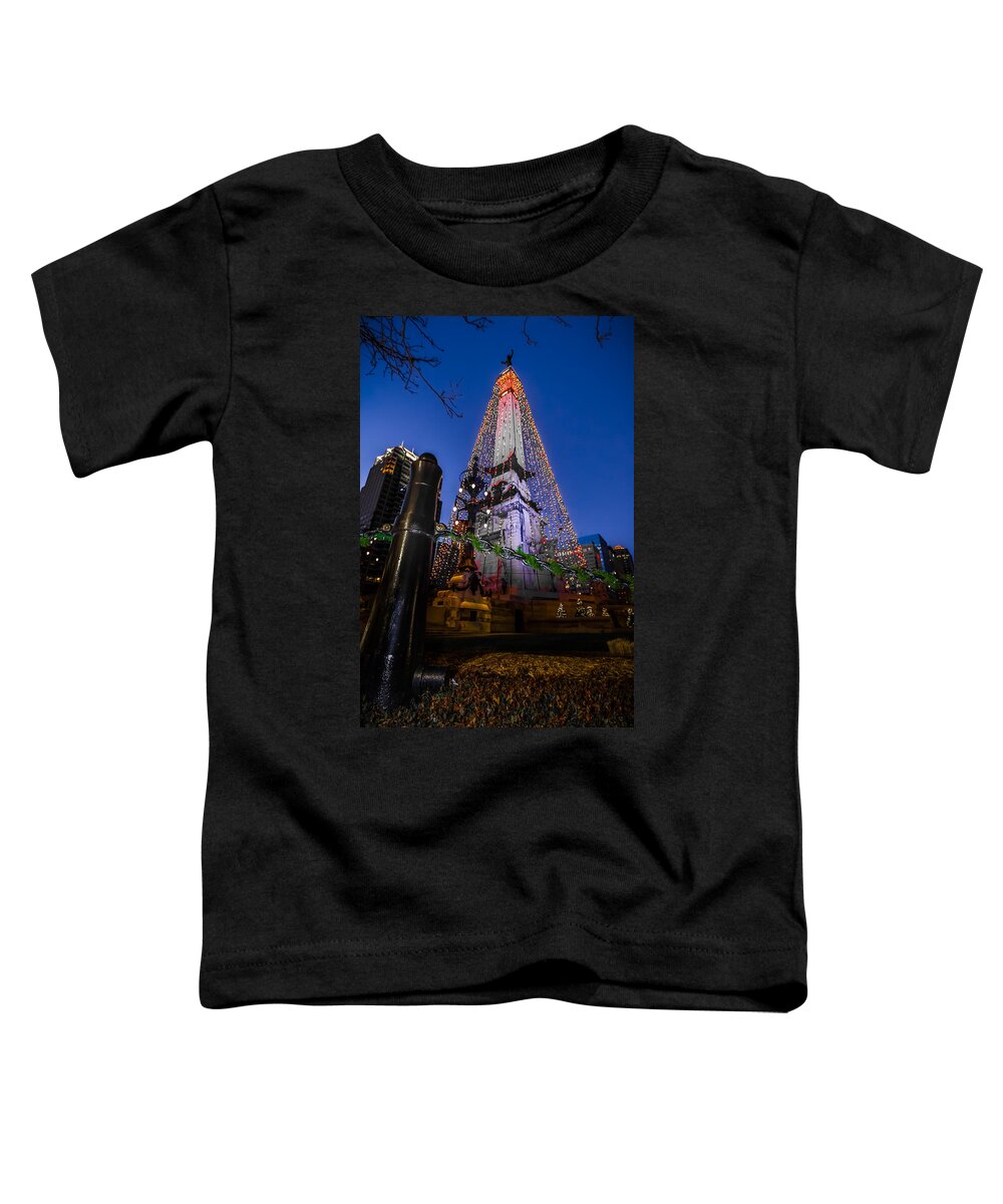 Christmas Toddler T-Shirt featuring the photograph Indiana - Soldiers and Sailers Monument with Lights by Ron Pate