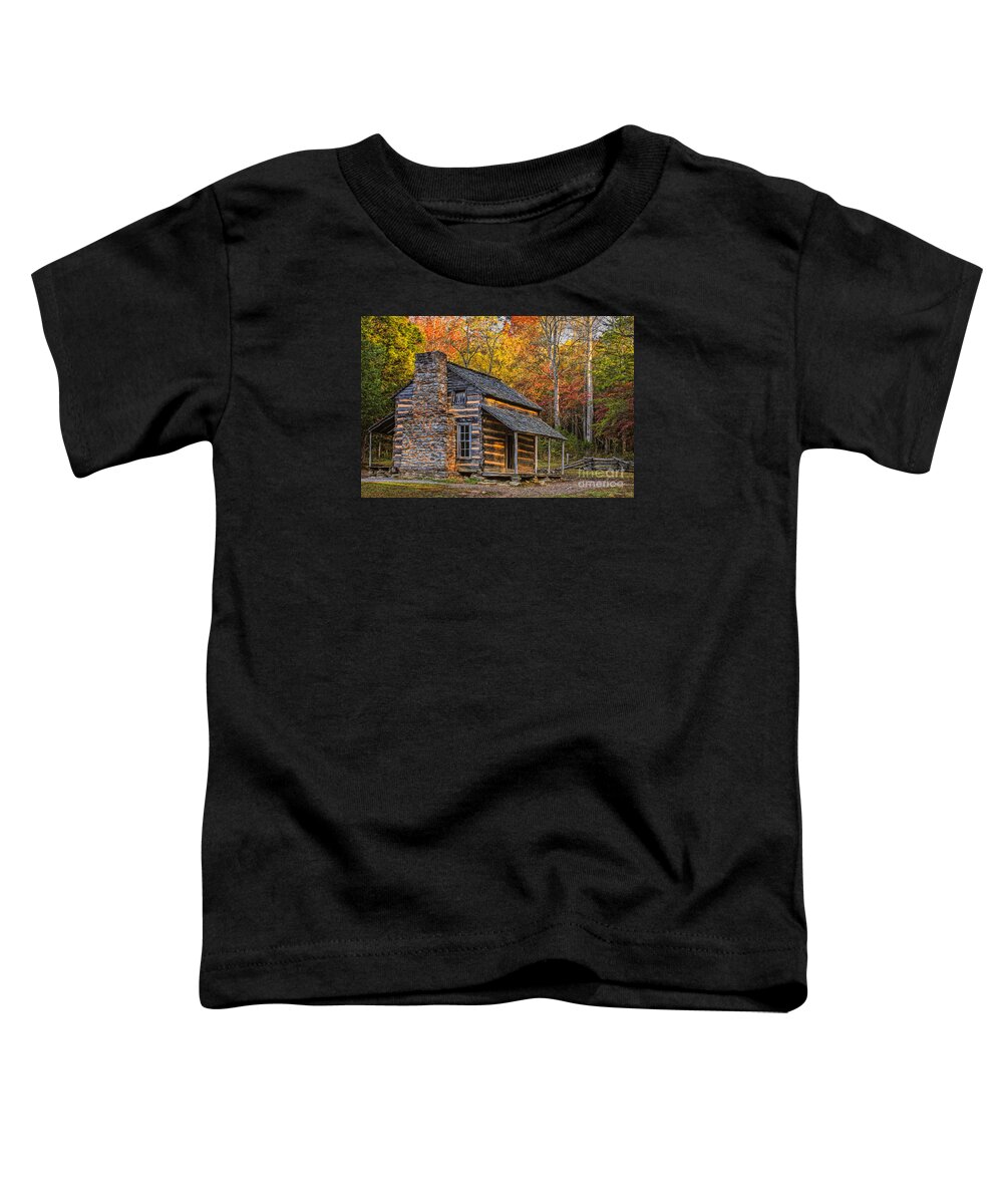John Oliver's Cabin In Great Smoky Mountains Toddler T-Shirt featuring the photograph John Oliver's Cabin in Great Smoky Mountains by Priscilla Burgers